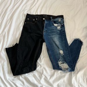 Almost Famous | Two Toned Black and Blue Distressed Jeans | Size 9